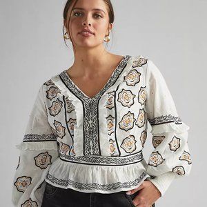 NWT Anthropologie Embroidered Puff Sleeve Blouse Plus Size 26W